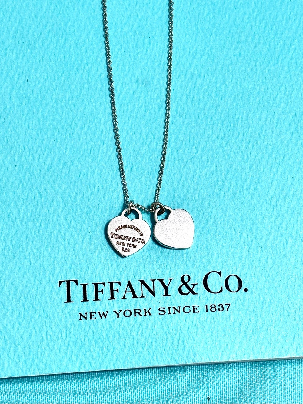 Authentic Tiffany & Co Double Mini Heart Pendant Necklace